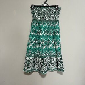 Raviya Womens Size Small Green White Halter Top Dress A Line Stretch Bust